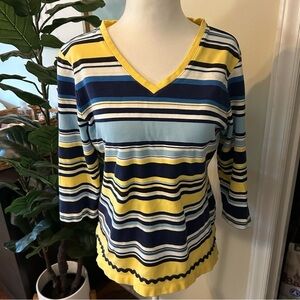 NWOT bechamel 3/4 long sleep top, size Small, yellow,blue, and white